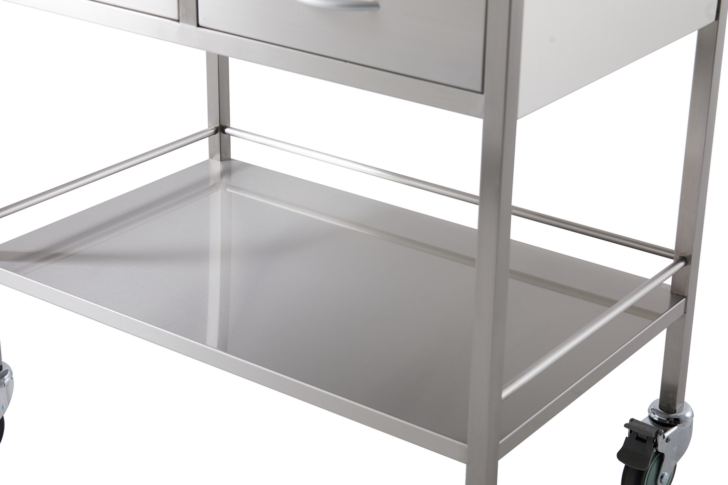 Stainless Steel Instrument Trolley with Two Side by Side Drawers 800mm x 500mm x 900mm
