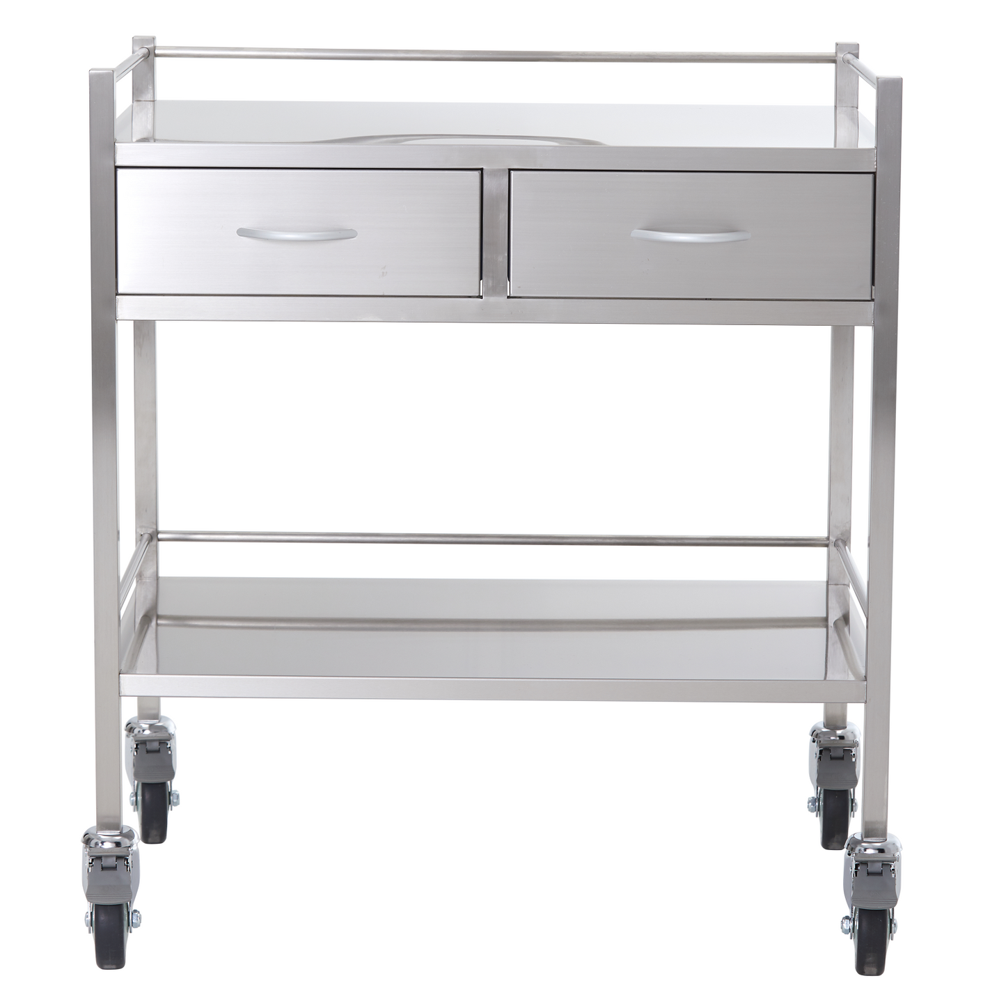 Stainless Steel Instrument Trolley with Two Side by Side Drawers 800mm x 500mm x 900mm