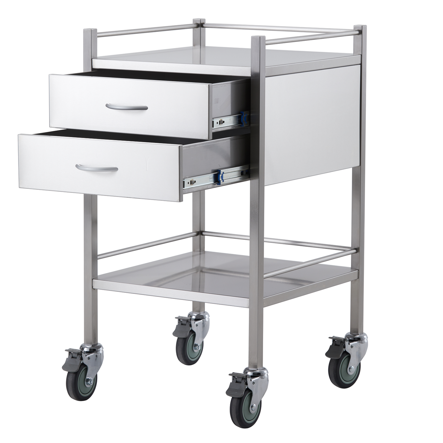 Stainless Steel Instrument Trolley with Two Drawers 800mm x 500mm x 900mm