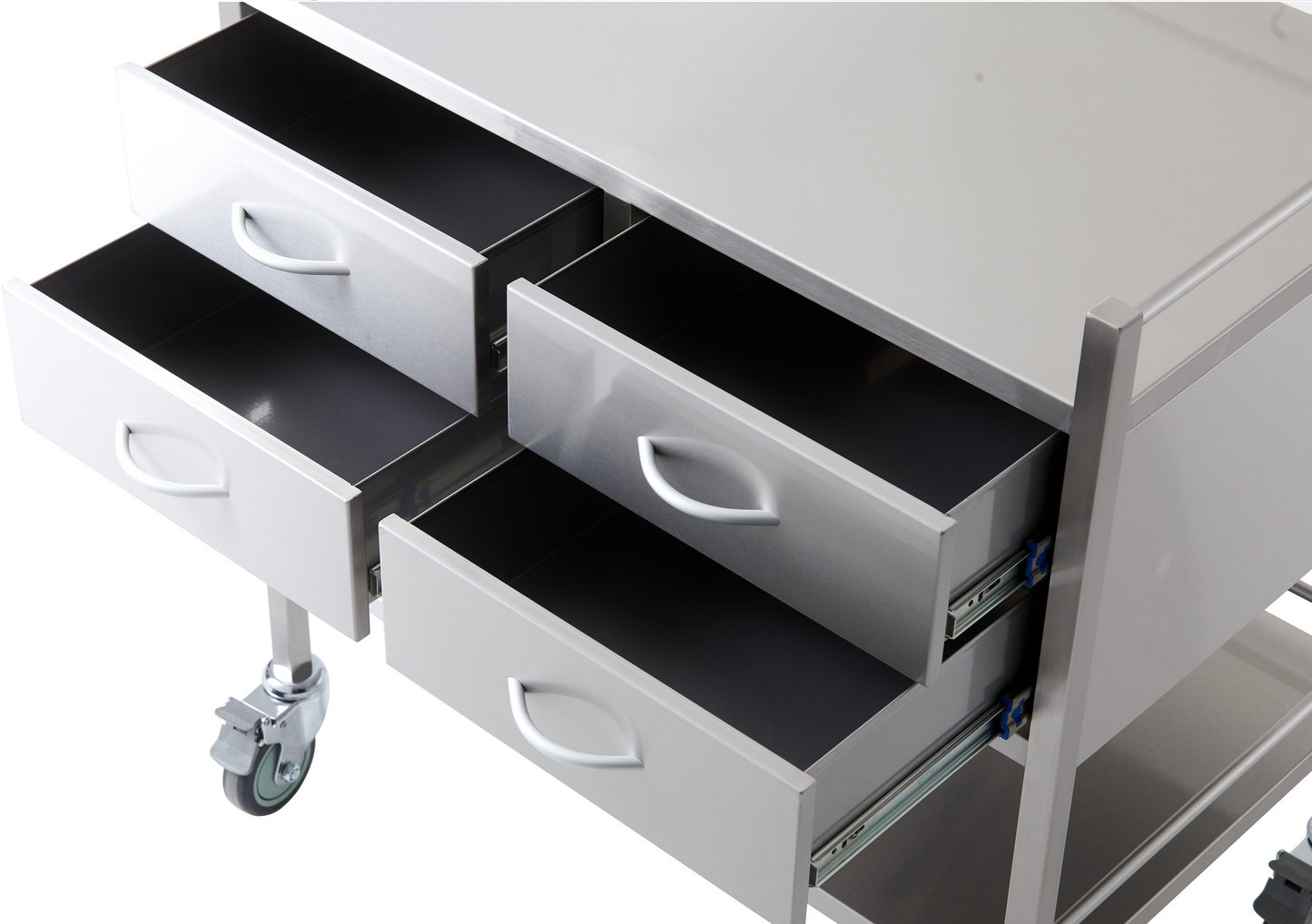 Stainless Steel Instrument Trolley with Four Drawers (Two over Two) 800mm x 500mm x 900mm