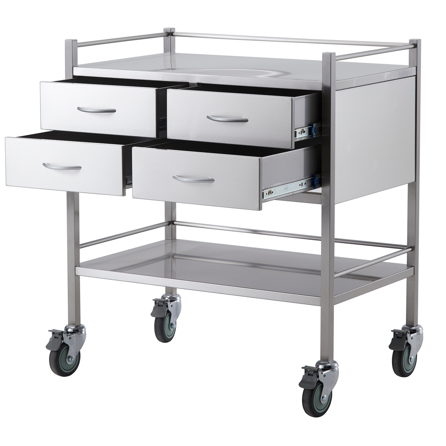 Stainless Steel Instrument Trolley with Four Drawers (Two over Two) 800mm x 500mm x 900mm