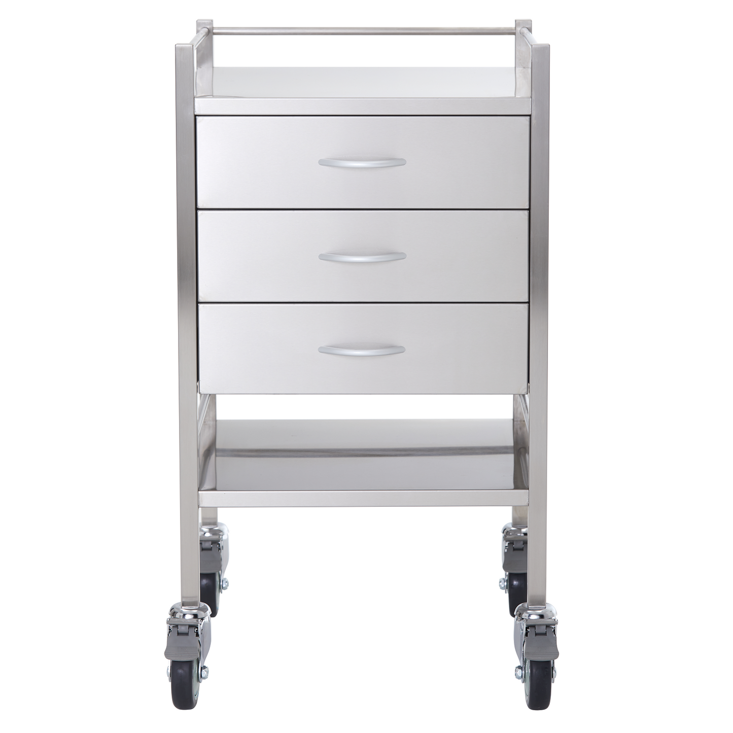 Stainless Steel Instrument Trolley with Three Drawers 500mm x 500mm x 900mm