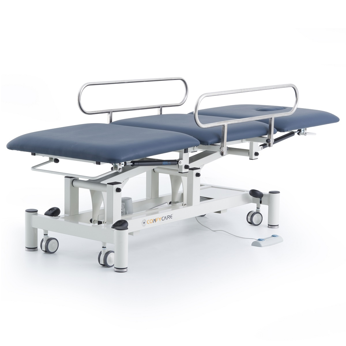 Pacific Medical 3 Section Electric Hi-Lo Examination Table with Drop Down Rails | Navy Blue