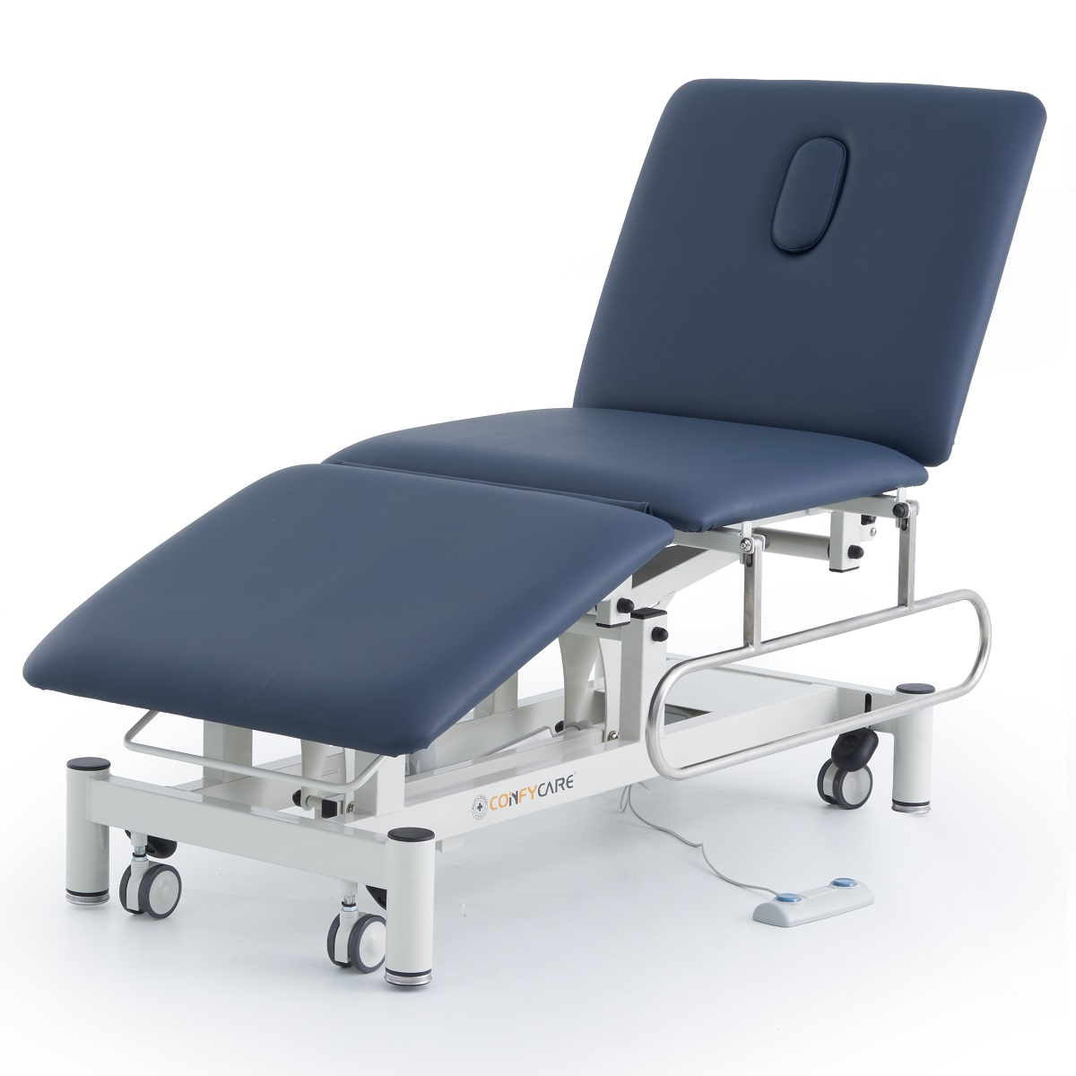 Pacific Medical 3 Section Electric Hi-Lo Examination Table with Drop Down Rails | Navy Blue