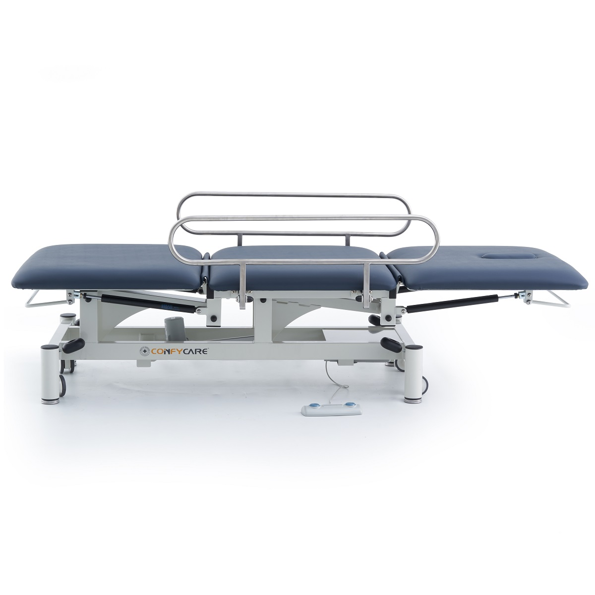 Pacific Medical 3 Section Electric Hi-Lo Examination Table with Drop Down Rails | Navy Blue
