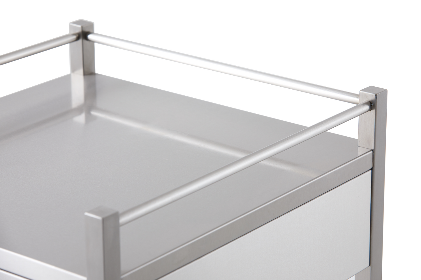 Stainless Steel Instrument Trolley with Three Drawers 500mm x 500mm x 900mm