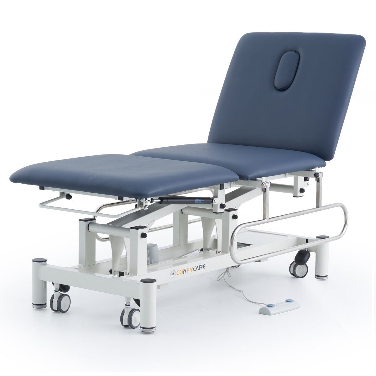Pacific Medical 3 Section Electric Hi-Lo Examination Table with Drop Down Rails | Navy Blue