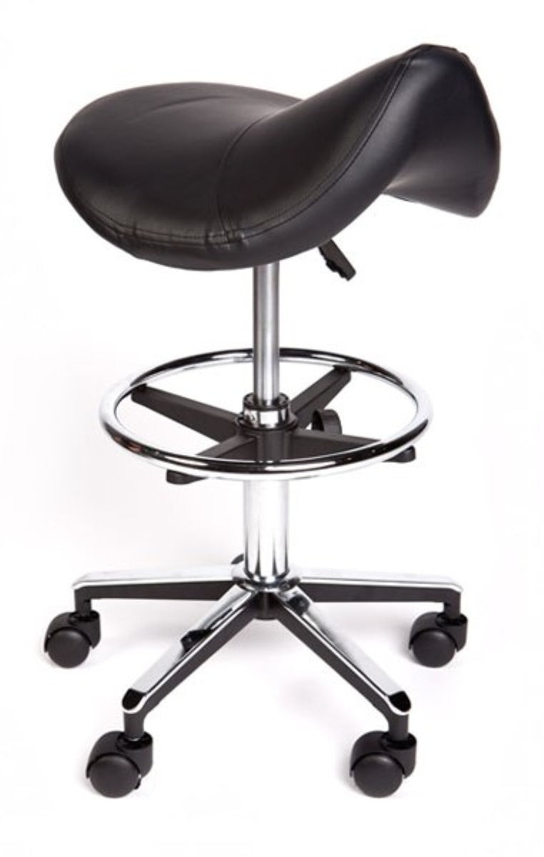 Premium Saddle Stool with Adjustable Height & Foot Ring Black