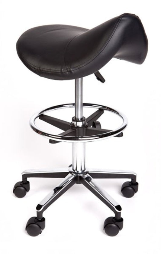 Premium Saddle Stool with Adjustable Height & Foot Ring Black