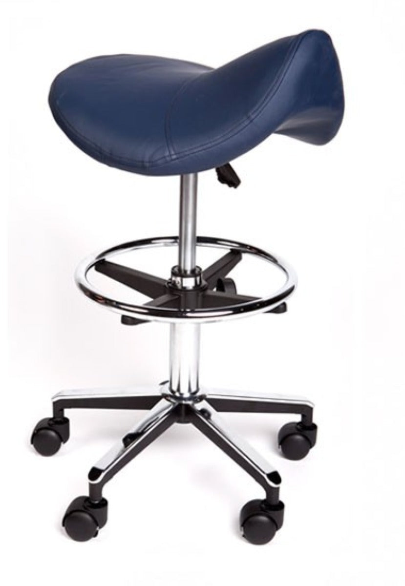 Premium Saddle Stool with Adjustable Height & Foot Ring Navy Blue