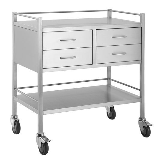 Stainless Steel Instrument Trolley with Four Drawers (Two over Two) 800mm x 500mm x 900mm