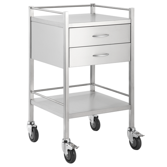 Stainless Steel Instrument Trolley with Two Drawers 800mm x 500mm x 900mm
