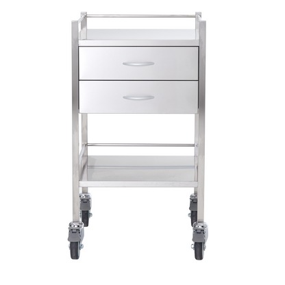 Stainless Steel Instrument Trolley with Two Drawers 500mm x 500mm x 900mm