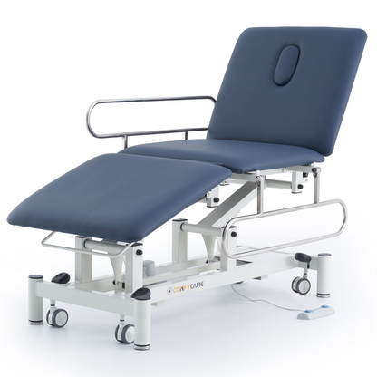 Pacific Medical 3 Section Electric Hi-Lo Examination Table with Drop Down Rails | Navy Blue