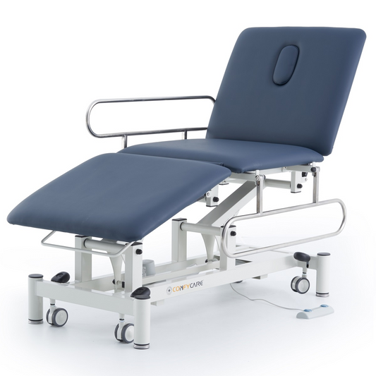 Pacific Medical 3 Section Electric Hi-Lo Examination Table with Drop Down Rails | Navy Blue