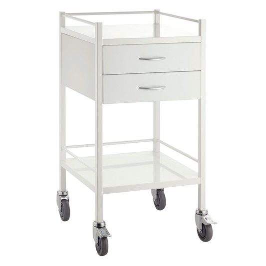 Powder Coated Instrument Trolley with Two Drawers 500mm x 500mm x 967mm
