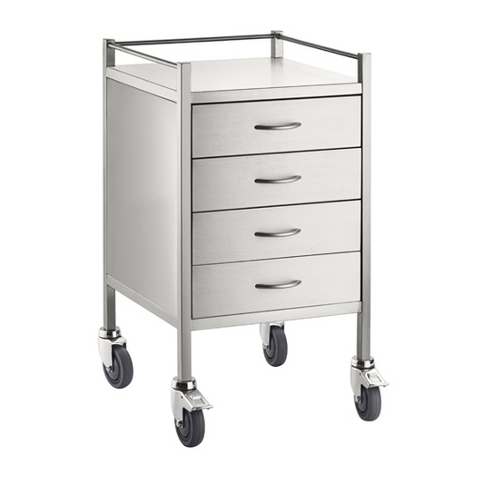 Stainless Steel Instrument Trolley with Four Drawers 500mm x 500mm x 900mm
