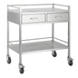 Stainless Steel Instrument Trolley with Two Side by Side Drawers 800mm x 500mm x 900mm