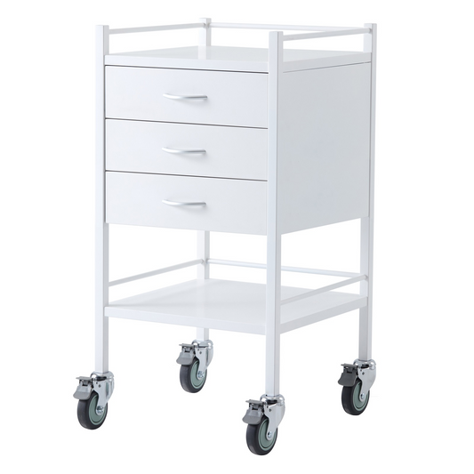 Powder Coated Instrument Trolley with Three Drawers 500mm x 500mm x 967mm