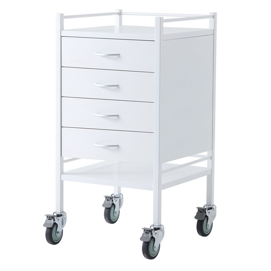 Powder Coated Instrument Trolley with Four Drawers 500mm x 500mm x 967mm