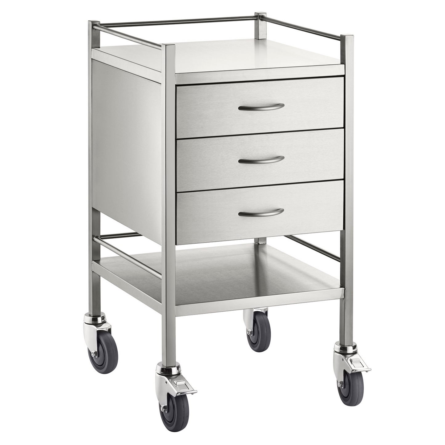 Stainless Steel Instrument Trolley with Three Drawers 500mm x 500mm x 900mm